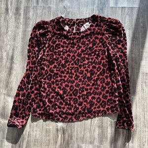 Anthropologie Dolan Red and Black Leopard Print Velvet Blouse